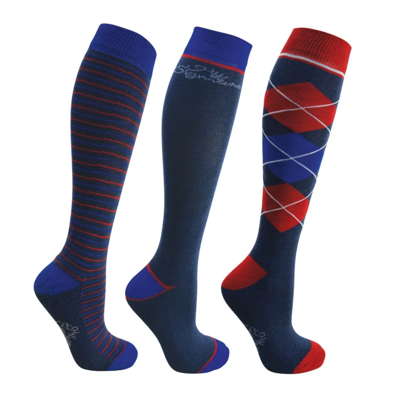 Hy Teen Signature Socks Pack of 3 - Navy/Red/Blue