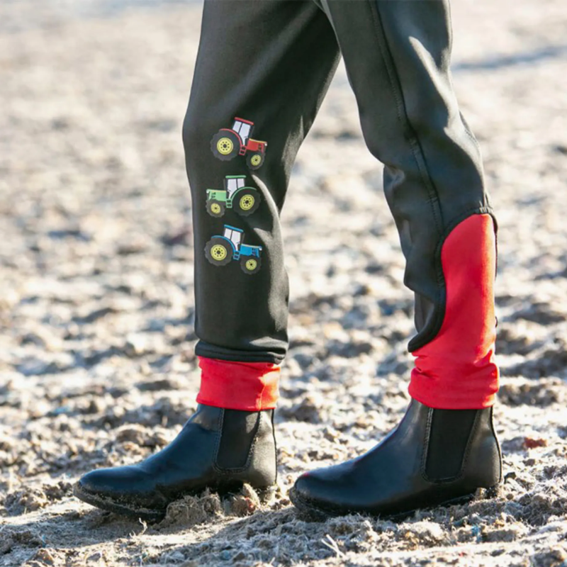 Little Knight Tractor Collection Riding Tights - Charcoal Grey/Red