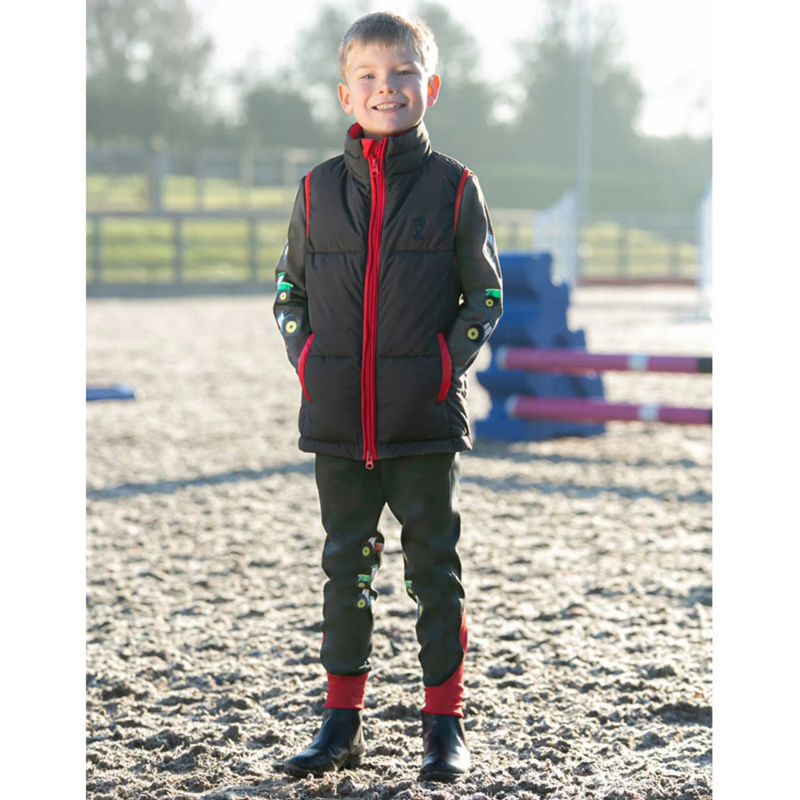 Little Knight Tractor Collection Riding Tights - Charcoal Grey/Red-1