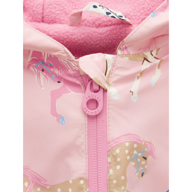 Joules Girls' Raindrop Waterproof Packaway Puddlesuit - Pink Horse-2