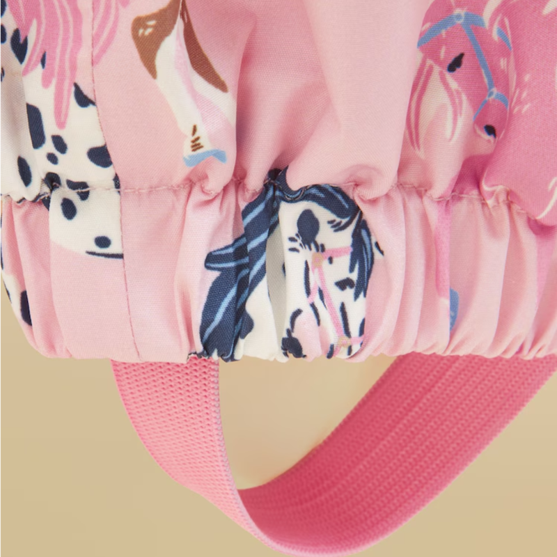 Joules Girls' Raindrop Waterproof Packaway Puddlesuit - Pink Horse-3