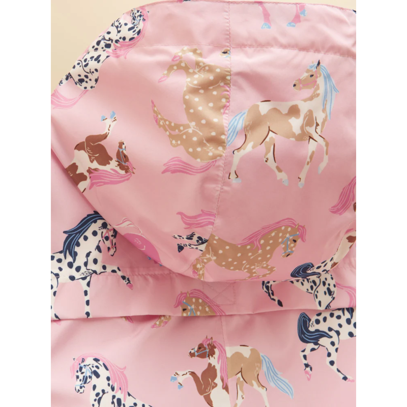 Joules Girls' Raindrop Waterproof Packaway Puddlesuit - Pink Horse-4