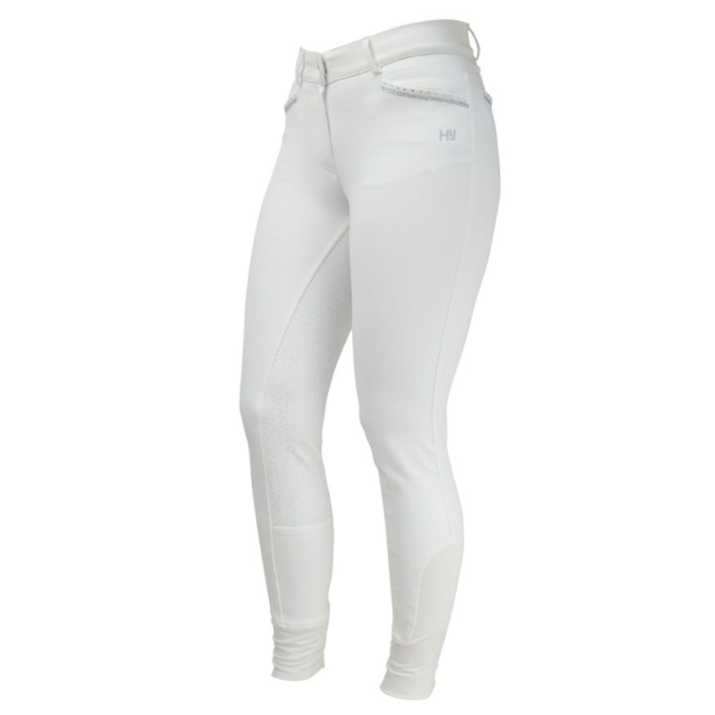 Hy Equestrian Ladies Roka Crystal Breeches - White/Silver Crystal
