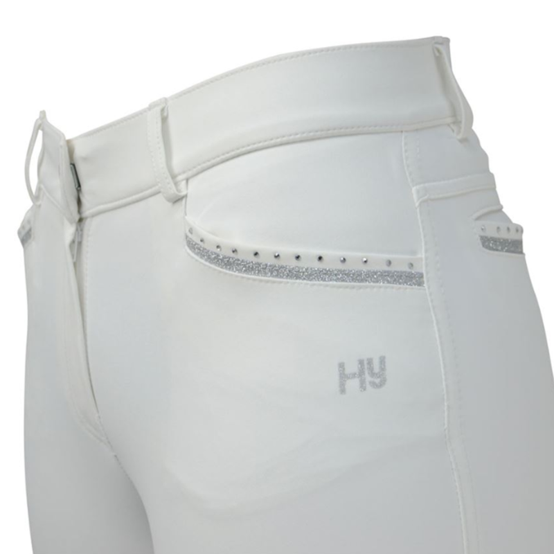 Hy Equestrian Ladies Roka Crystal Breeches - White/Silver Crystal-1