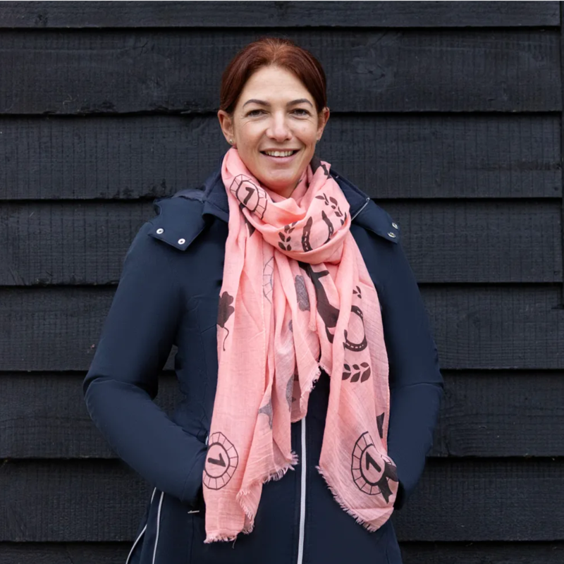 Hy Equestrian Ladies Balmoral Scarf - Coral/Black Print