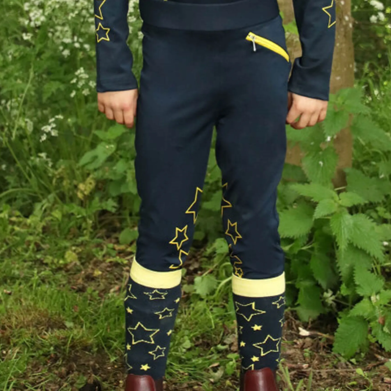 Hy Equestrian Stella Children's Riding Tights - Navy/Yellow-2