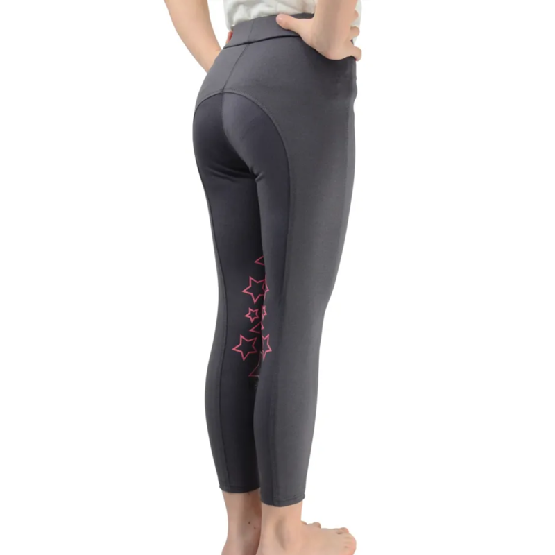 Hy Equestrian Stella Children's Riding Tights - Iron Grey/Pink-1