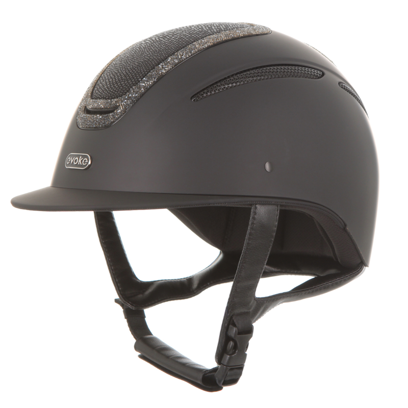 Evoke Elara Classic Peak Riding Hat - Black/Viper/Steel Crystal Frame