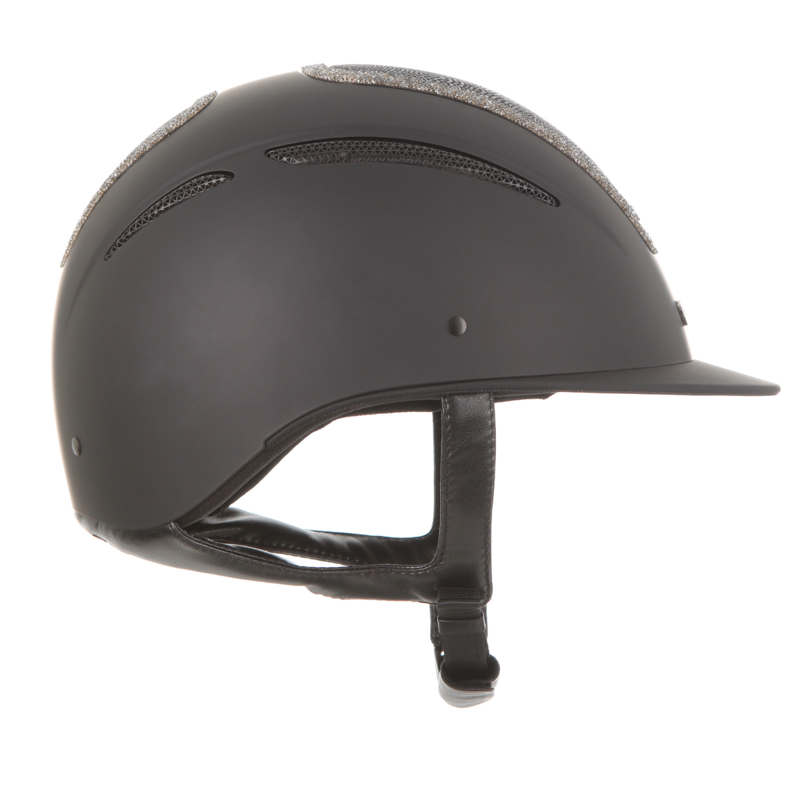 Evoke Elara Classic Peak Riding Hat - Black/Viper/Steel Crystal Frame-3