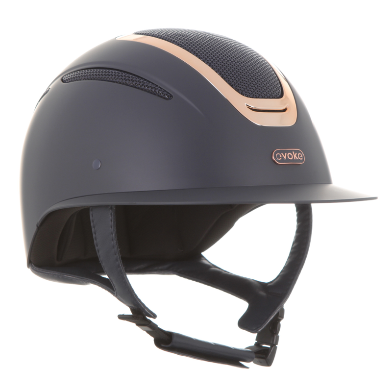 Evoke Elara Wide Peak Riding Hat - Navy/Rose Gold-3