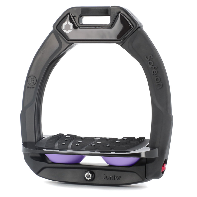 Flex-On Safe-On Junior Inclined Grip Stirrup - Black/Black/Fresh Lila
