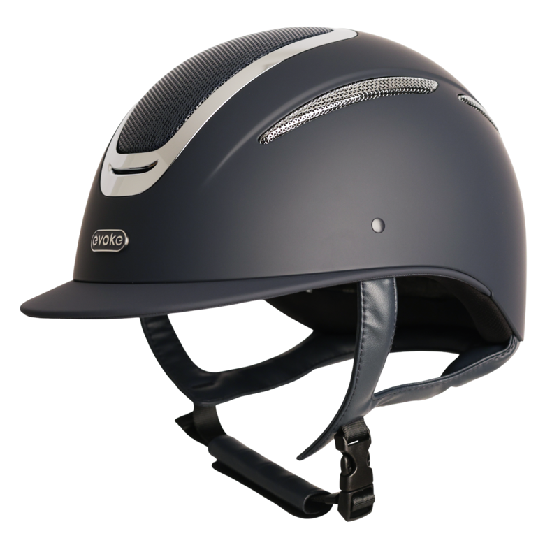 Evoke Elara Classic Peak Riding Hat - Navy/Silver Chrome