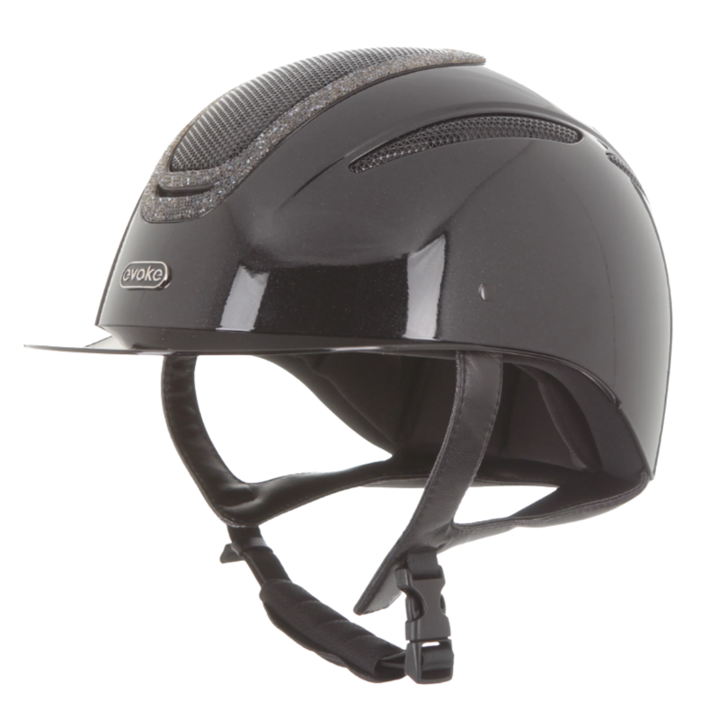 Evoke Elara Classic Peak Riding Hat - Black Metallic/Steel Crystal Frame