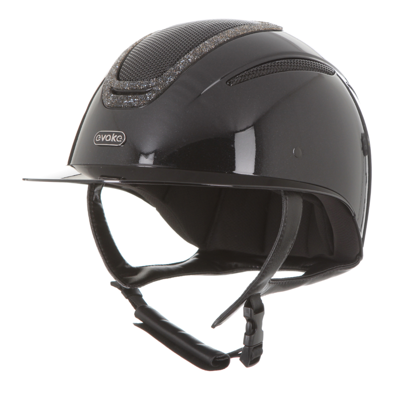 Evoke Elara Wide Peak Riding Hat - Black Metallic/Steel Crystal Frame