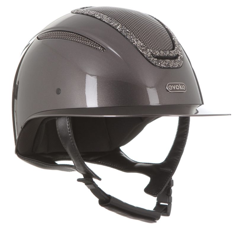 Evoke Elara Wide Peak Riding Hat - Metallic Graphite/Marcasite Crystal Frame -2