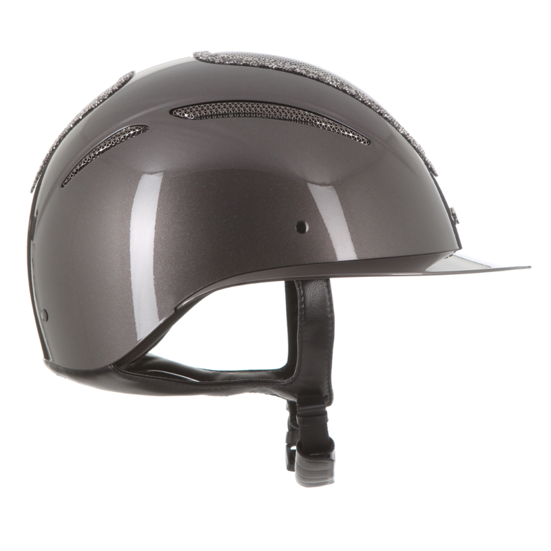 Evoke Elara Wide Peak Riding Hat - Metallic Graphite/Marcasite Crystal Frame -3