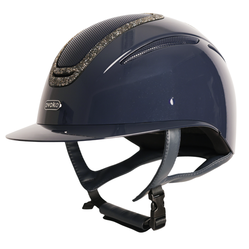 Evoke Elara Wide Peak Riding Hat - Navy Metallic/Steel Crystal Frame