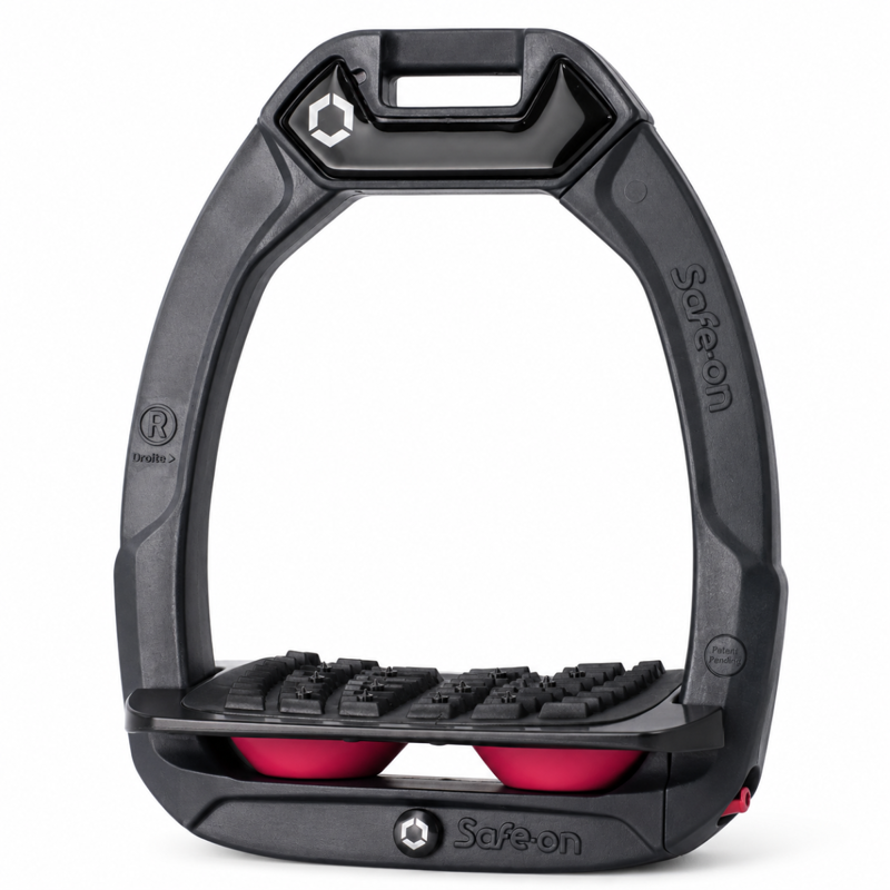 Flex-On Safe-On Inclined Grip Stirrups - Black/Black/Fuchsia