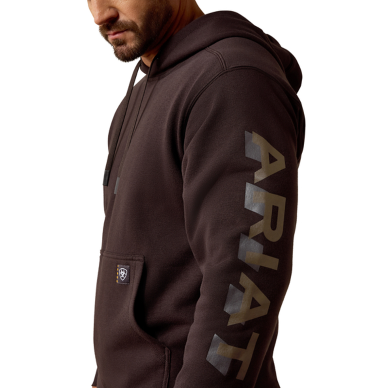 Ariat Men's Rebar Lightweight Logo Hoodie - Licorice/Canteen-2
