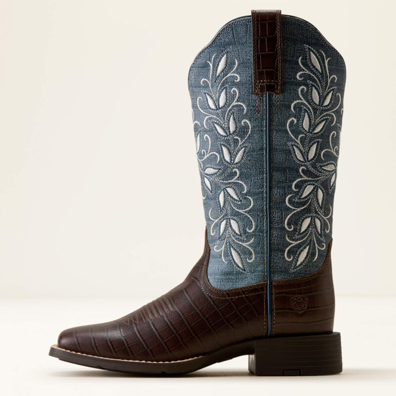 Ariat Women's Round Up Holly Wide Square Toe Western Boot - Chocolate Croc Print-1