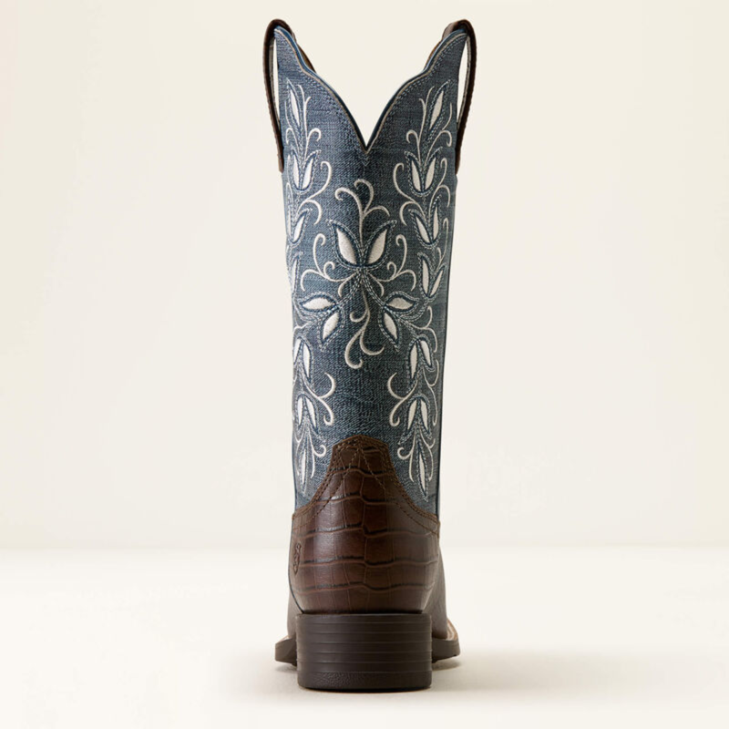Ariat Women's Round Up Holly Wide Square Toe Western Boot - Chocolate Croc Print-2