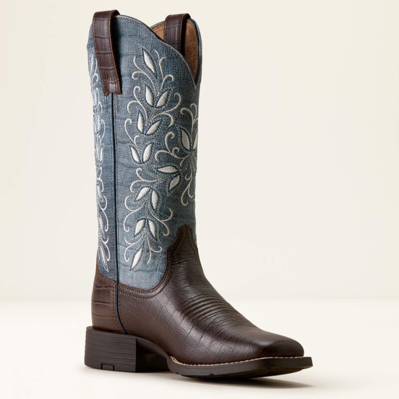 Ariat Women's Round Up Holly Wide Square Toe Western Boot - Chocolate Croc Print-3