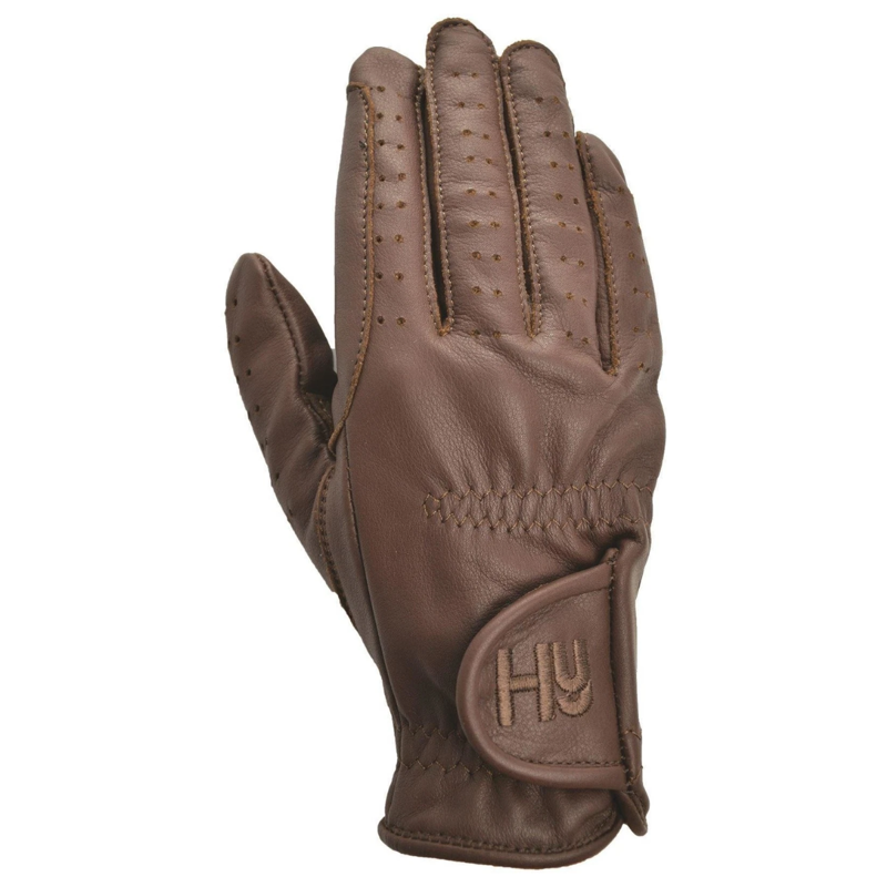 Hy Equestrian Synthetic Leather Riding Gloves - Brown - X Large
