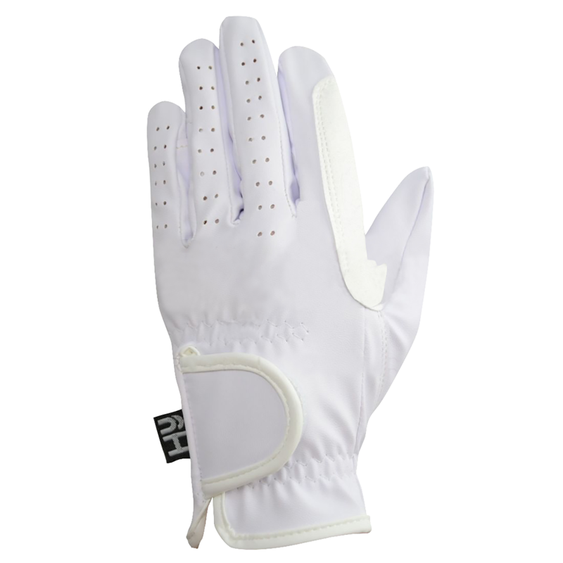 Hy Equestrian Synthetic Leather Riding Gloves - White - X Large