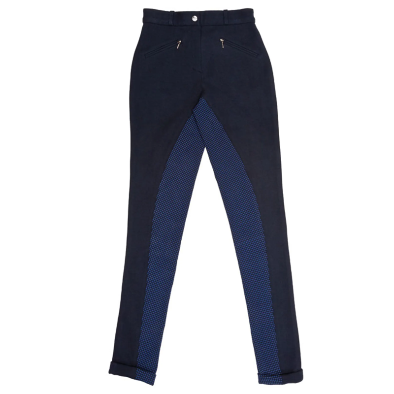 Hy Equestrian Raised Polka Dot Children's Jodhpurs - Navy/Sea Blue - 18 inch-1