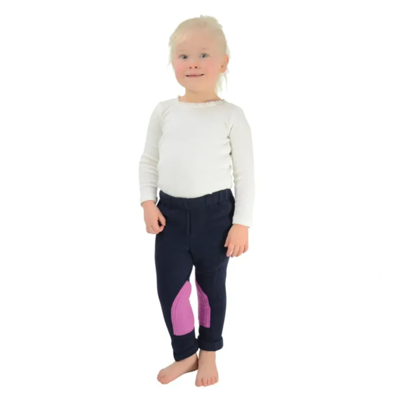 Hy Equestrian Fleece Tots Jodhpurs - Navy/Pretty Pink - XL