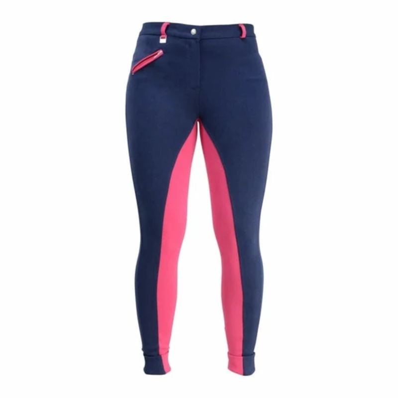 Hy Equestrian Manby Ladies Jodhpurs - Navy/Raspberry - 24 inch