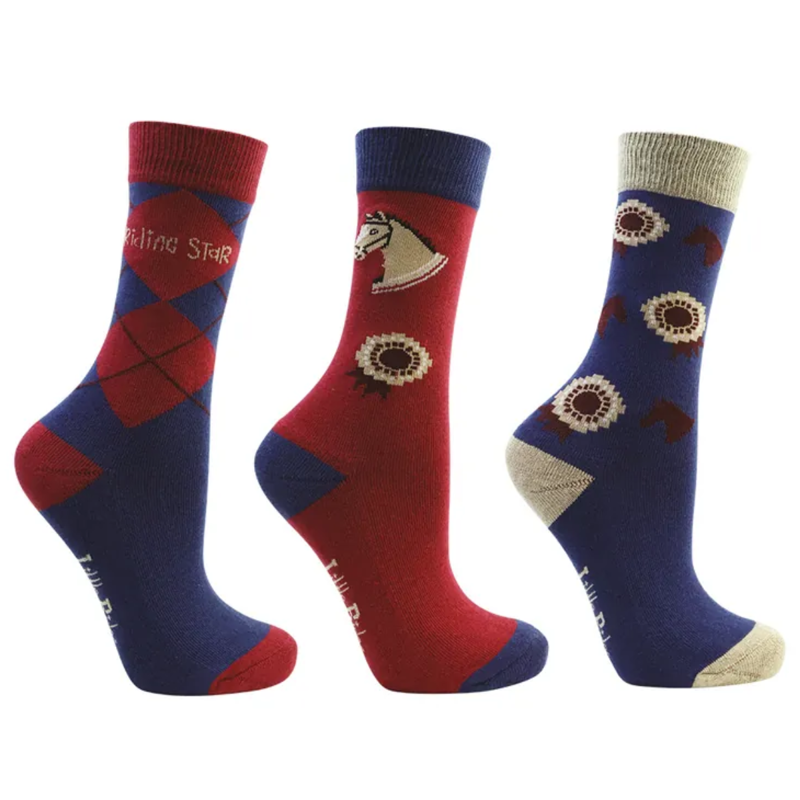 Little Rider Riding Star Collection Socks Pack of 3 - Navy/Burgundy