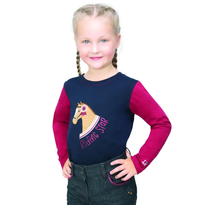 Little Rider Riding Star Collection Long Sleeve T-Shirt - Navy/Burgundy
