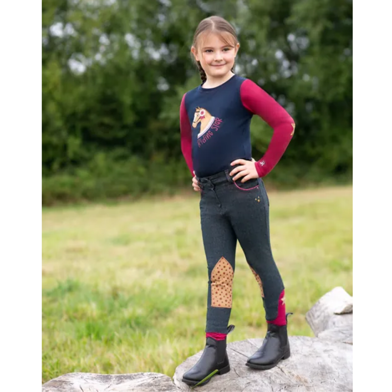 Little Rider Riding Star Collection Long Sleeve T-Shirt - Navy/Burgundy-2