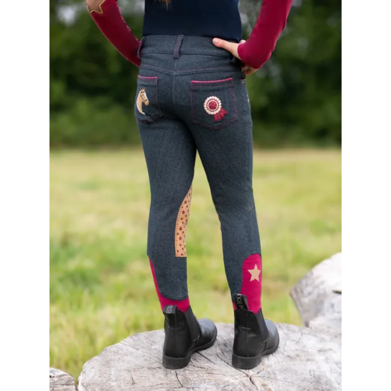 Little Rider Riding Star Collection Denim Jodhpurs - Navy/Burgundy-1