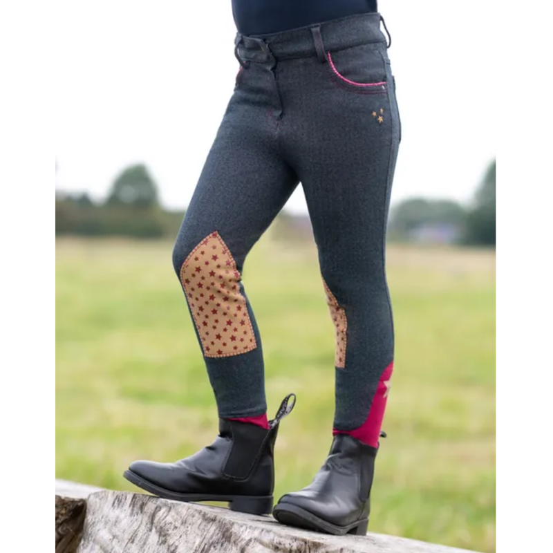 Little Rider Riding Star Collection Denim Jodhpurs - Navy/Burgundy-2