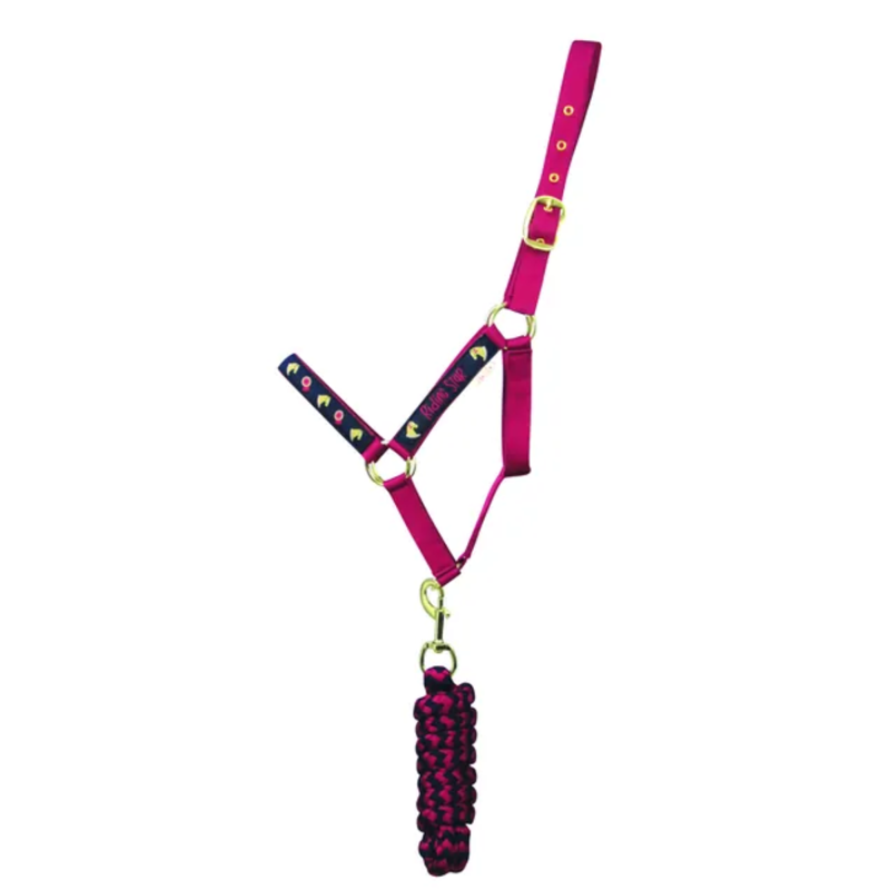 Little Rider Riding Star Collection Headcollar and Leadrope Set - Navy/Burgundy