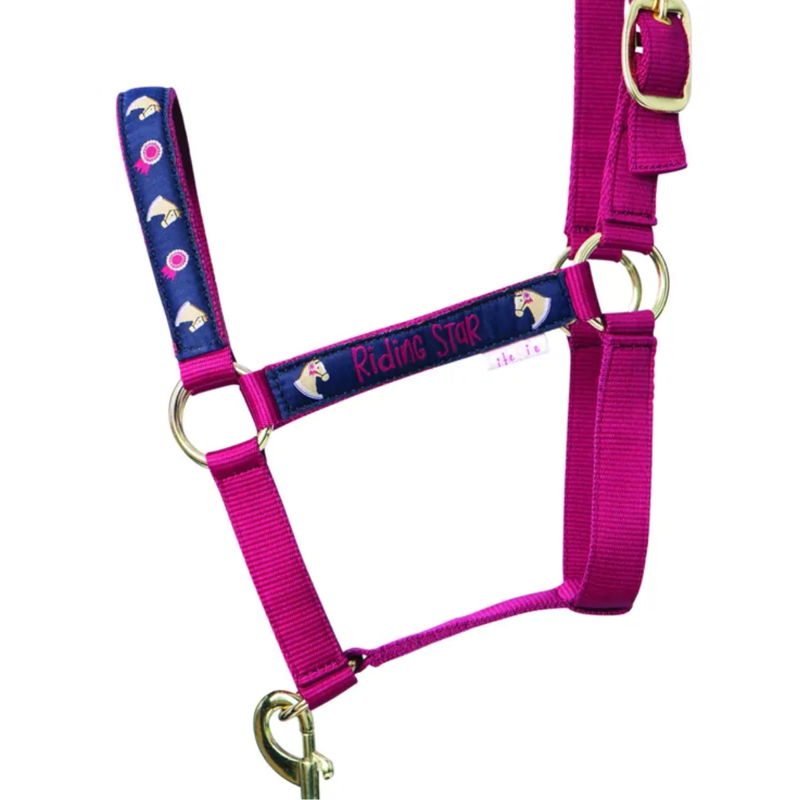 Little Rider Riding Star Collection Headcollar and Leadrope Set - Navy/Burgundy-1