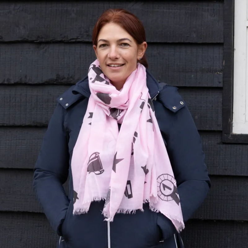 Hy Equestrian Ladies Balmoral Scarf - Pastel Pink/Pale Brown Print