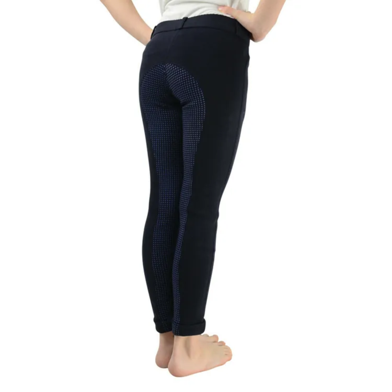 Hy Equestrian Raised Polka Dot Children's Jodhpurs - Navy/Sea Blue - 18 inch
