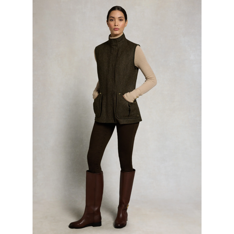 Holland Cooper Country Classic Tweed Gilet - Dark Green Herringbone-1
