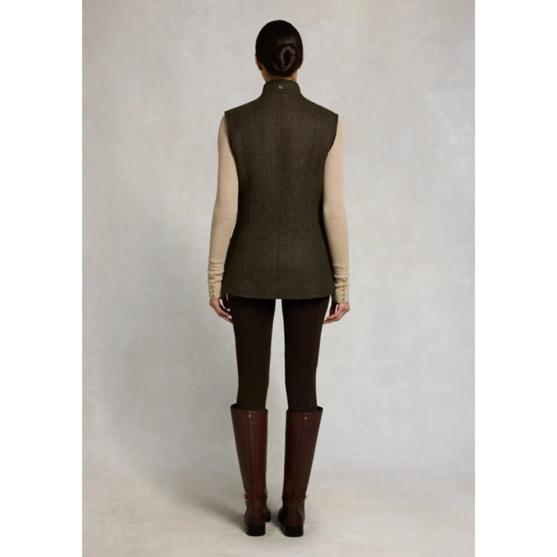Holland Cooper Country Classic Tweed Gilet - Dark Green Herringbone-2