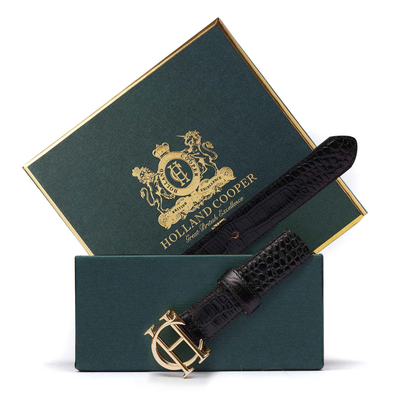 Holland Cooper HC Classic Slim Belt - Black Croc