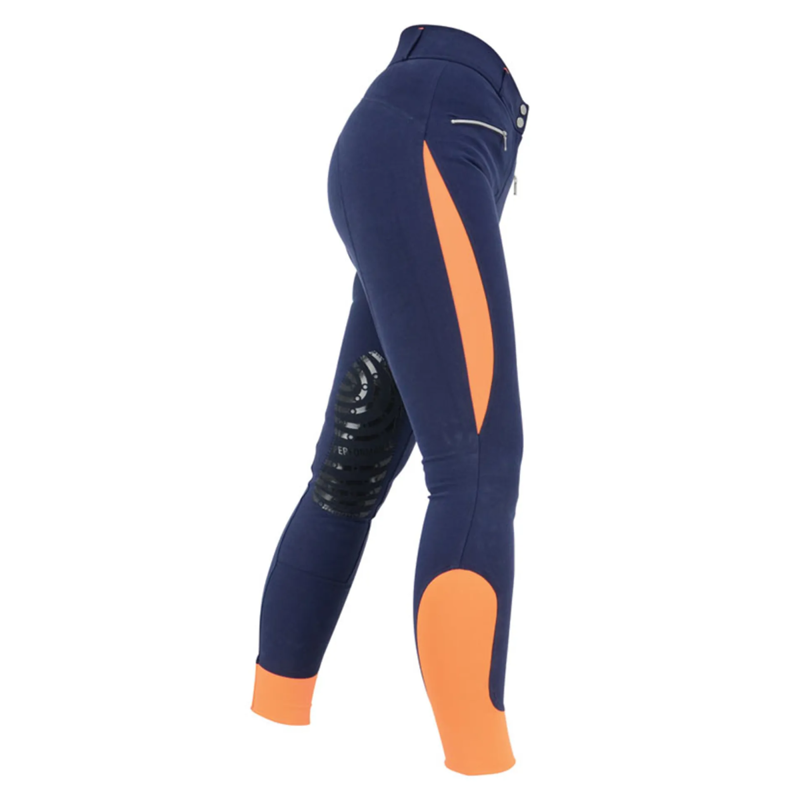 Hy Equestrian Sports Active Ladies Breeches - Navy/Orange