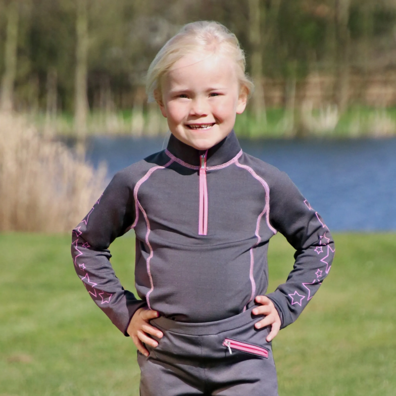 Hy Equestrian Stella Children's Base Layer - Grey/Pink
