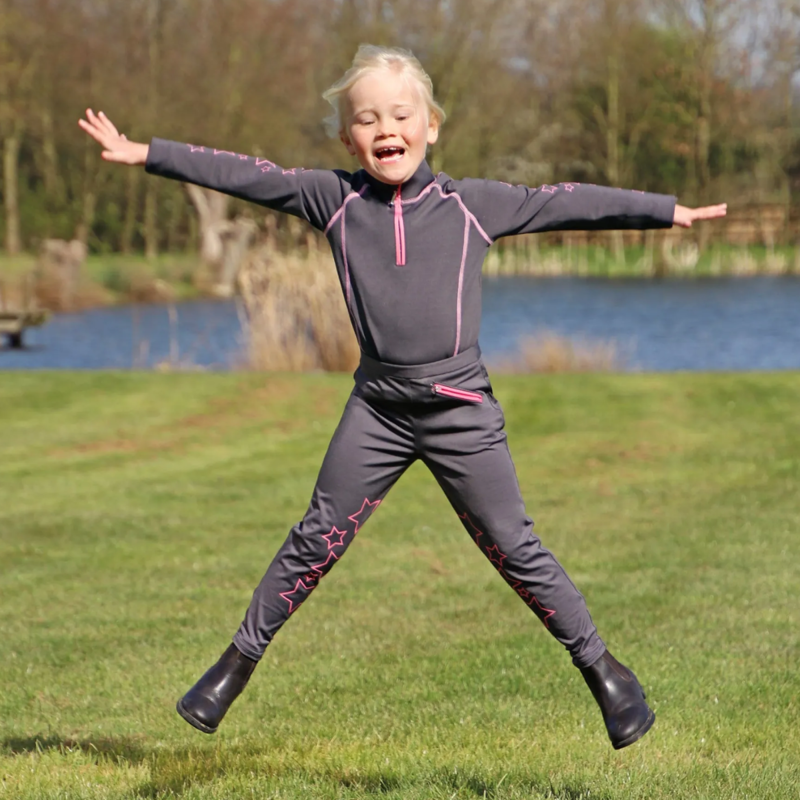 Hy Equestrian Stella Children's Base Layer - Grey/Pink-1