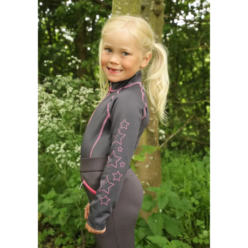 Hy Equestrian Stella Children's Base Layer - Grey/Pink-2