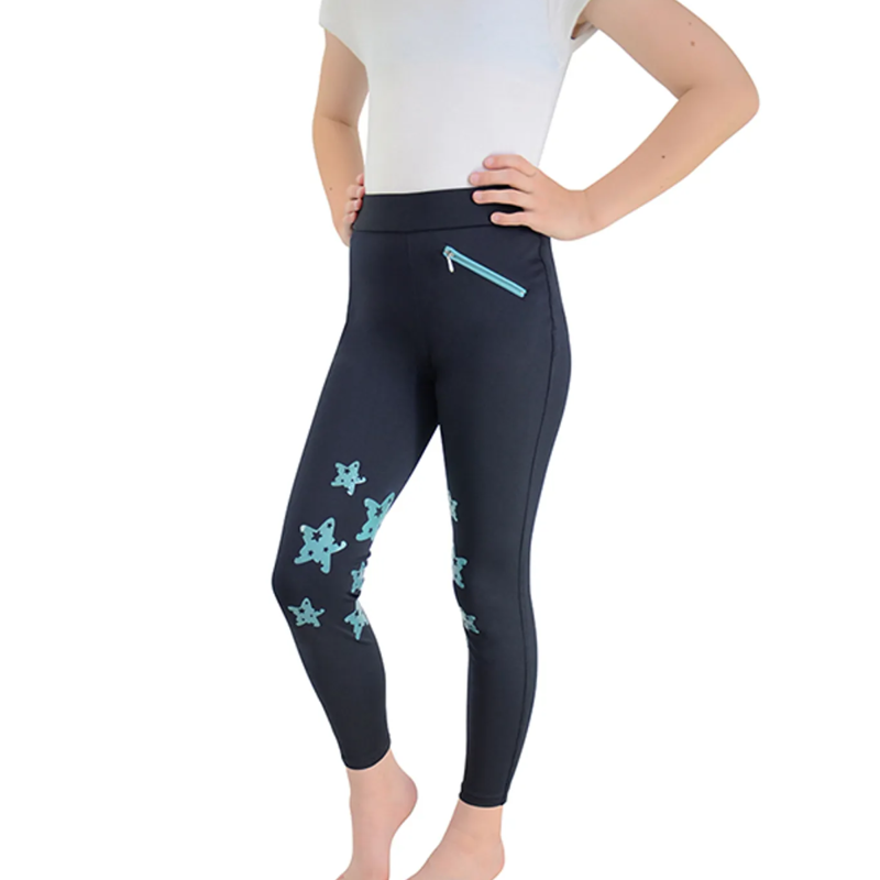 Hy Equestrian Theodora Children's Riding Tights - Navy/Teal - 9-10 Years