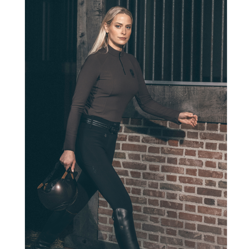 Pikeur Ladies Zip Rip Shirt - Chocolate Brown-5