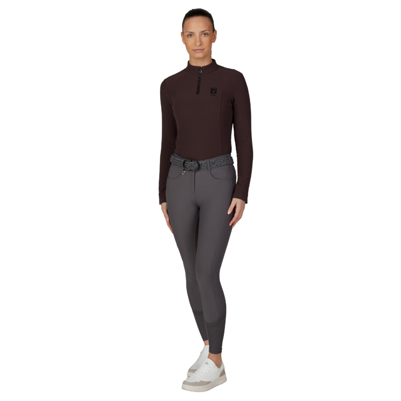Pikeur Ladies Zip Rip Shirt - Chocolate Brown-3